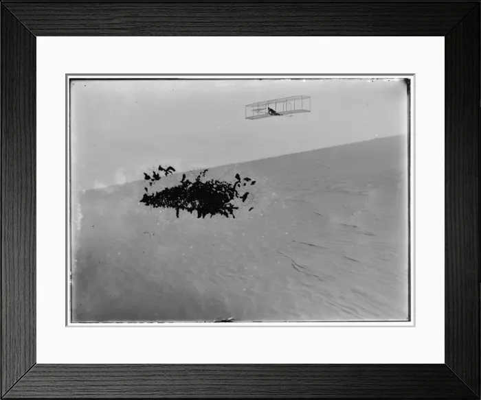 Framed Print : Three-quarter right front view of Wright glider descending f Framed Print : Three-quarter right front view of Wright glider descending f