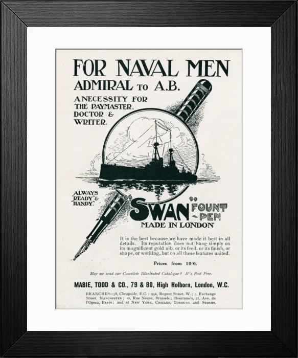 Framed Print : Advert for Swan fountain pens 1914 Framed Print : Advert for Swan fountain pens 1914