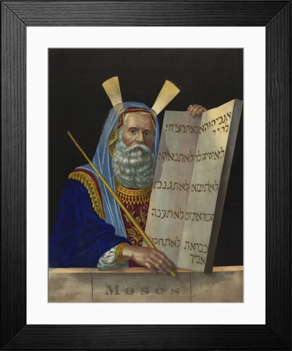 Framed Print : Moses. Moses, half-length portrait, facing right, holding tablet with the ten commandments Framed Print : Moses. Moses, half-length portrait, facing right, holding tablet with the ten commandments