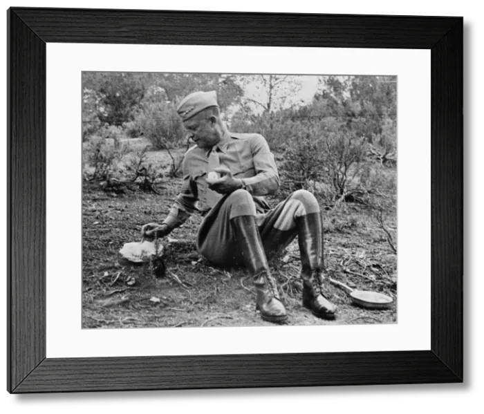 Framed Print : General Dwight D. Eisenhower stopping for noon mess by the r Framed Print : General Dwight D. Eisenhower stopping for noon mess by the r