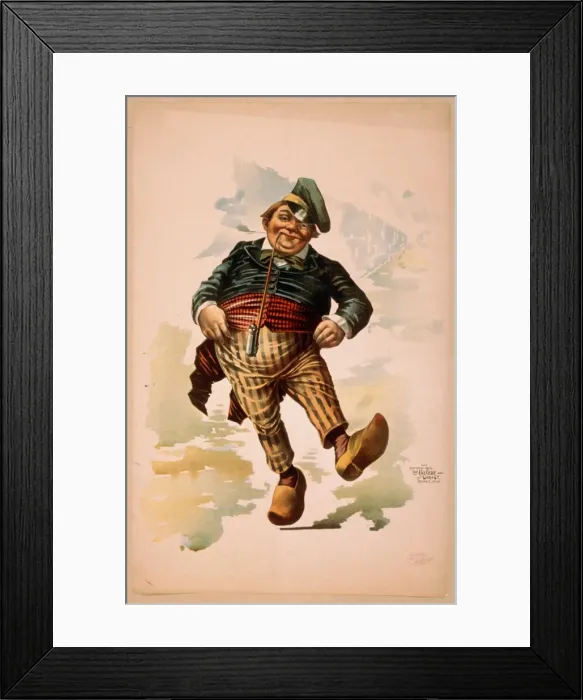 Framed Print : Dutchman dancing in wooden shoes with pipe Framed Print : Dutchman dancing in wooden shoes with pipe