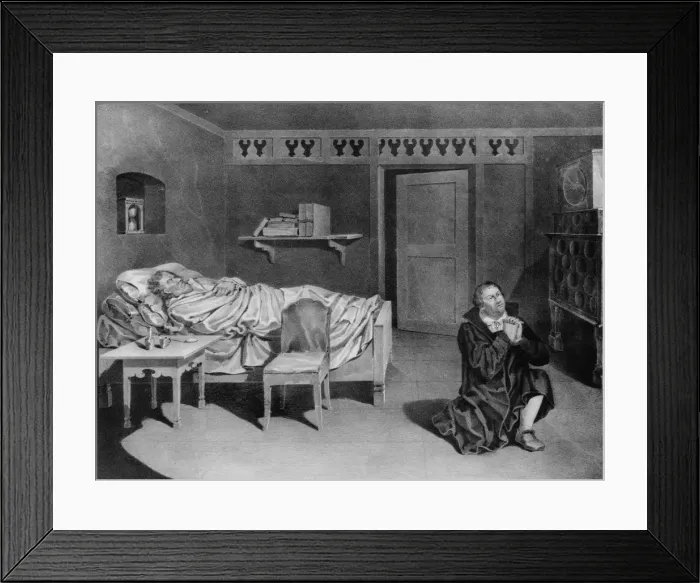 Framed Print : Martin Luther prays for his friend, Philipp Melanchthon, who