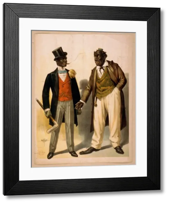 Framed Print : Two performers in blackface, facing each other, one in tuxed Framed Print : Two performers in blackface, facing each other, one in tuxed