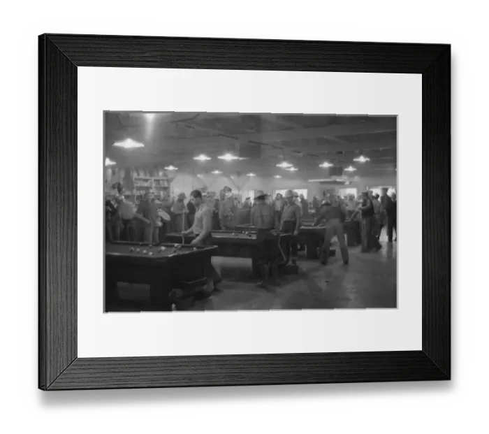 Framed Print : Construction workers playing pool in company commissary, Sha Framed Print : Construction workers playing pool in company commissary, Sha