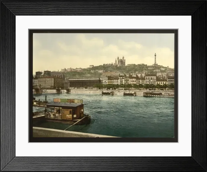 Framed Print : The Hill of Fourviere from St. Antoine Quay, Lyons, France T Framed Print : The Hill of Fourviere from St. Antoine Quay, Lyons, France T