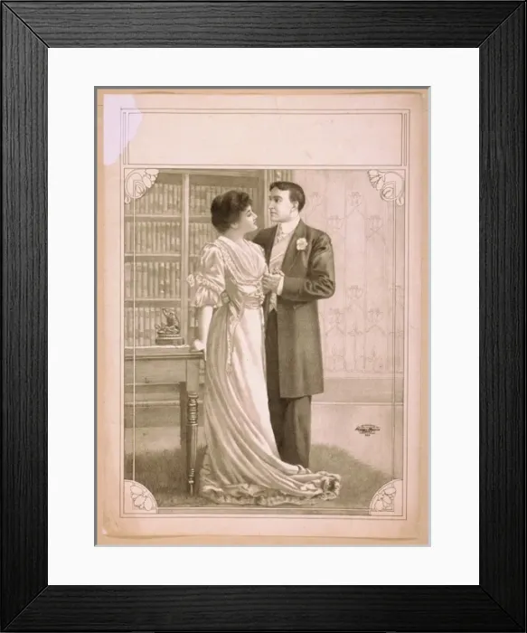 Framed Print : Couple embracing in library Framed Print : Couple embracing in library
