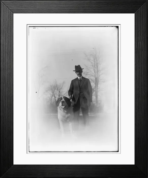 Framed Print : Orville with Scipio, a St. Bernard dog he acquired in March Framed Print : Orville with Scipio, a St. Bernard dog he acquired in March