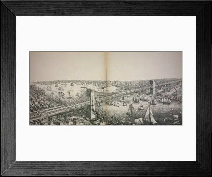 Framed Print : Bird s-eye view of the great suspension bridge, connecting t Framed Print : Bird s-eye view of the great suspension bridge, connecting t