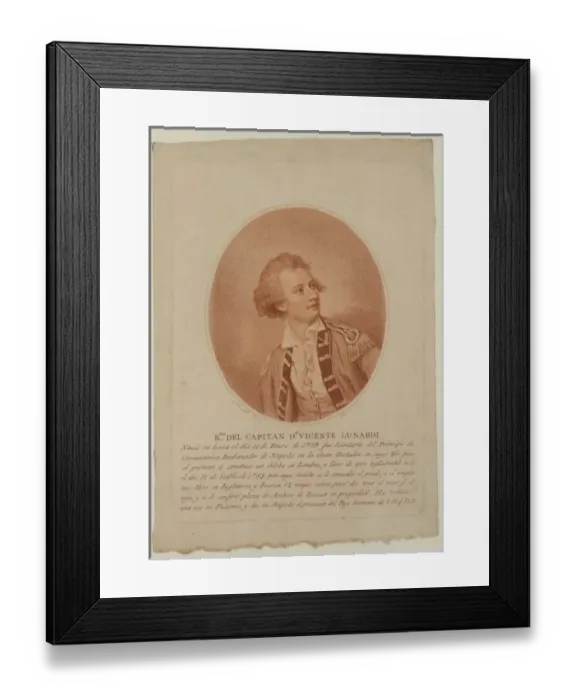 Framed Print : Rto. del Capitan dn. Vincente Lunardi. Nacio en Lucca el dia Framed Print : Rto. del Capitan dn. Vincente Lunardi. Nacio en Lucca el dia