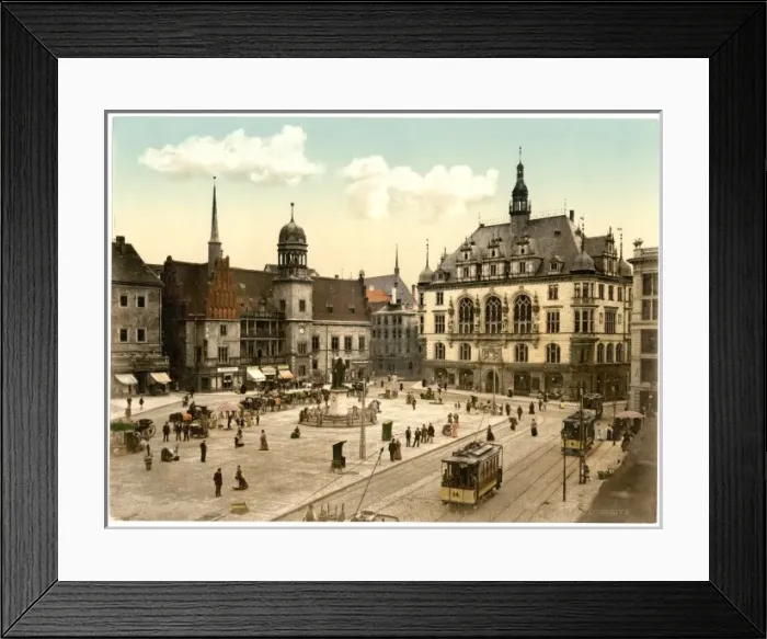 Framed Print : The market place and side of Hotel de Ville, Halle, German S Framed Print : The market place and side of Hotel de Ville, Halle, German S