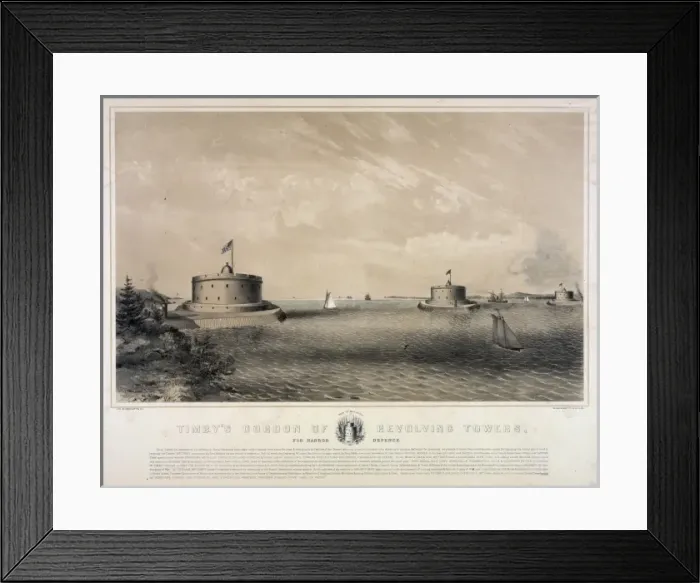 Framed Print : Timbys cordon of revolving towers, for harbor defence Framed Print : Timbys cordon of revolving towers, for harbor defence