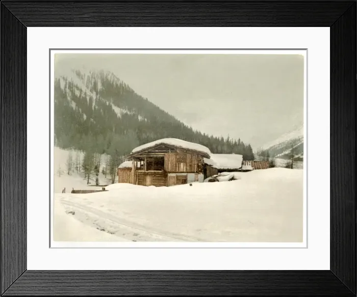 Framed Print : Winter scene with log structure, Grisons, Switzerland Framed Print : Winter scene with log structure, Grisons, Switzerland