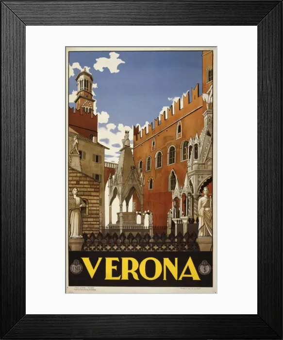 Framed Print : Verona. Poster showing buildings and monuments in old Verona. Date 1938 Framed Print : Verona. Poster showing buildings and monuments in old Verona. Date 1938