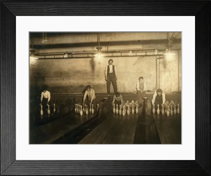 Framed Print : 1: 00 AM Pin boys working in Subway Bowling Alleys, 65 South Framed Print : 1: 00 AM Pin boys working in Subway Bowling Alleys, 65 South
