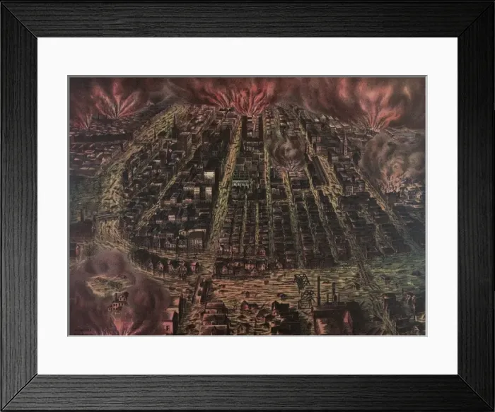Framed Print : Birds-eye view of the business section of Dayton, Ohio. Sket Framed Print : Birds-eye view of the business section of Dayton, Ohio. Sket