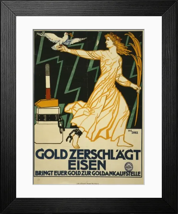 Framed Print : Gold zerschlicht Eisen. Bringt eurer Gold zur Goldankaufstel