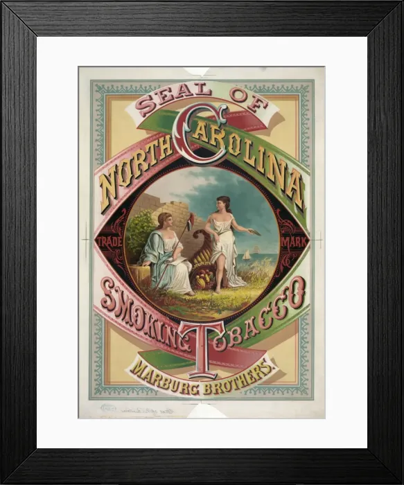 Framed Print : Seal of North Carolina smoking tobacco - Marburg Brothers ad Framed Print : Seal of North Carolina smoking tobacco - Marburg Brothers ad