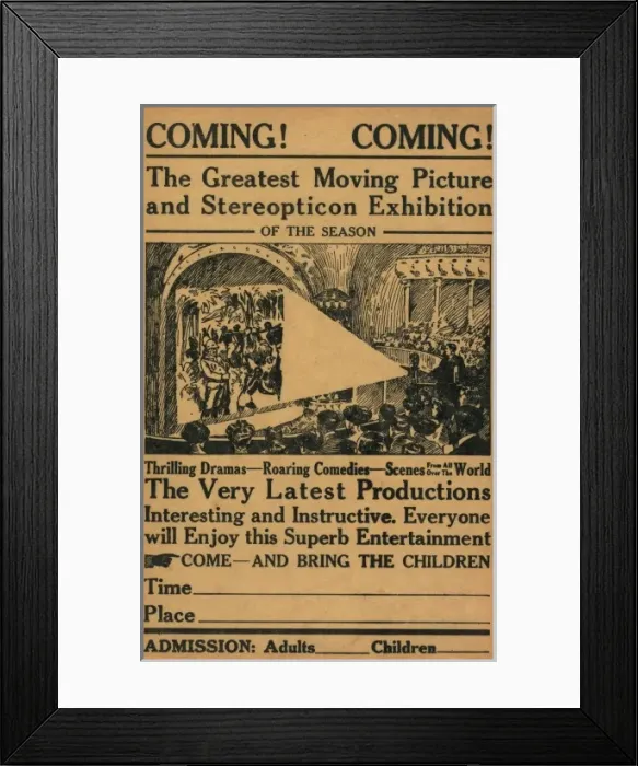 Framed Print : Coming! Coming! The greatest moving picture and stereopticon Framed Print : Coming! Coming! The greatest moving picture and stereopticon