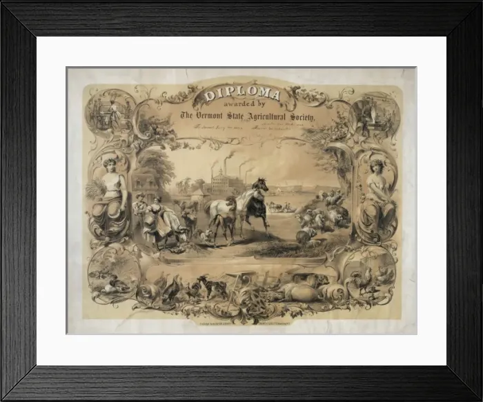 Framed Print : Diploma awarded by The Vermont State Agricultural Society Framed Print : Diploma awarded by The Vermont State Agricultural Society