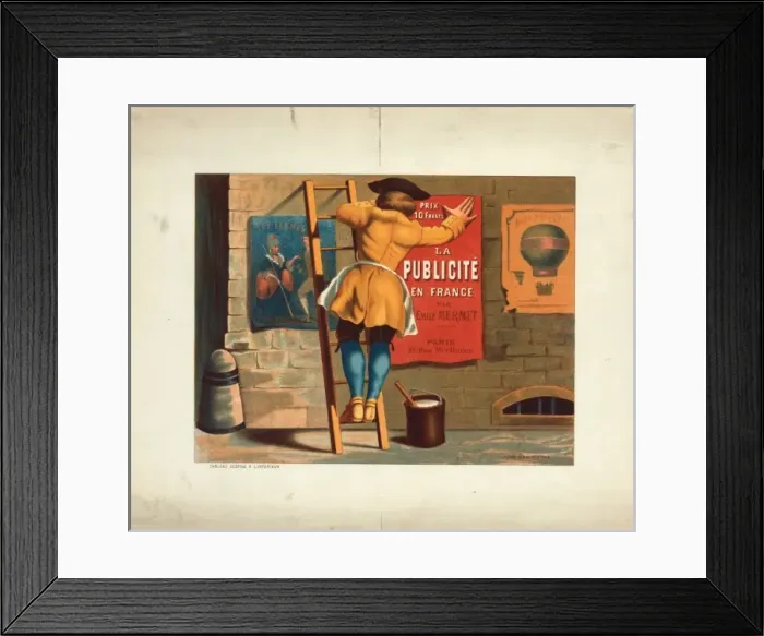 Framed Print : Man posting an advertisement for La publicite en France par Framed Print : Man posting an advertisement for La publicite en France par