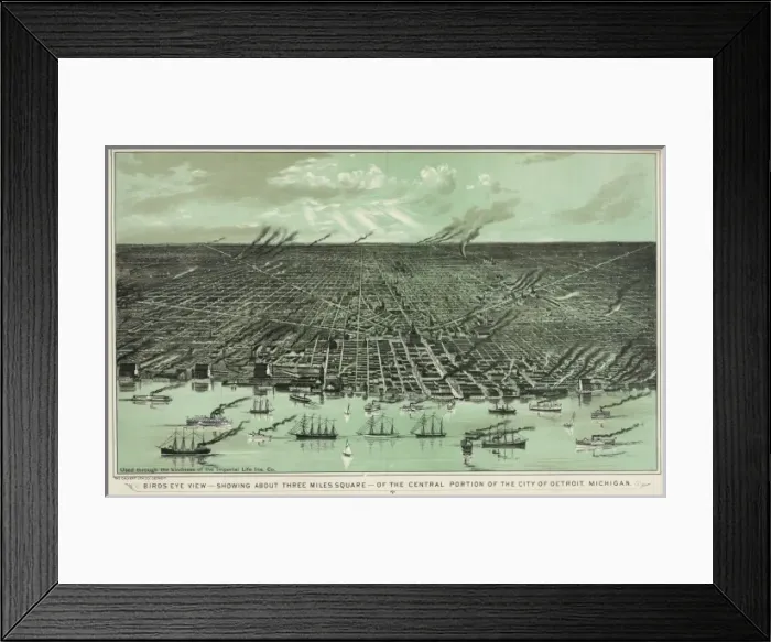 Framed Print : Birds eye view showing about three miles square of the centr Framed Print : Birds eye view showing about three miles square of the centr