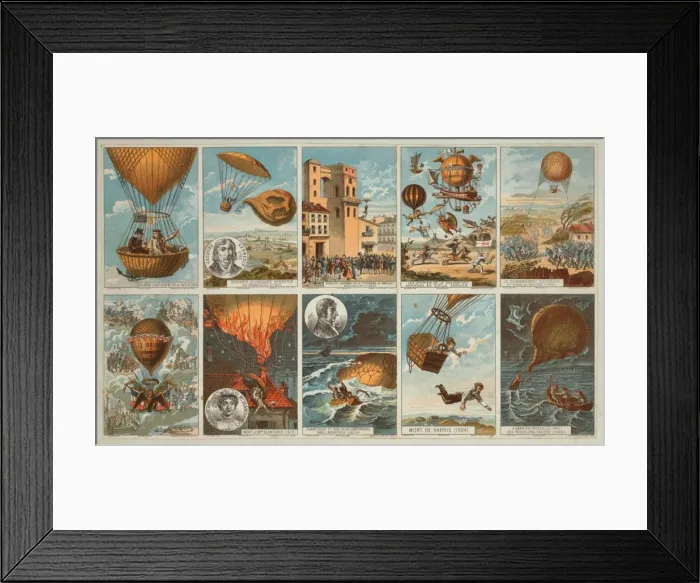 Framed Print : Collecting cards with pictures of events in ballooning histo Framed Print : Collecting cards with pictures of events in ballooning histo