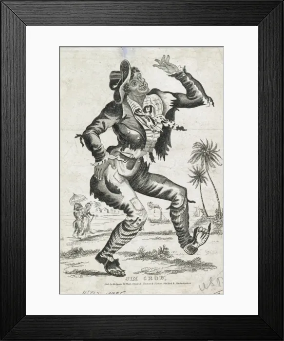 Framed Print : Jim Crow. Print shows African American man in tattered clothes walking Framed Print : Jim Crow. Print shows African American man in tattered clothes walking