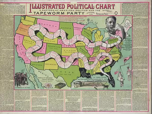 Illustrated political chart, a cartoon of American politics