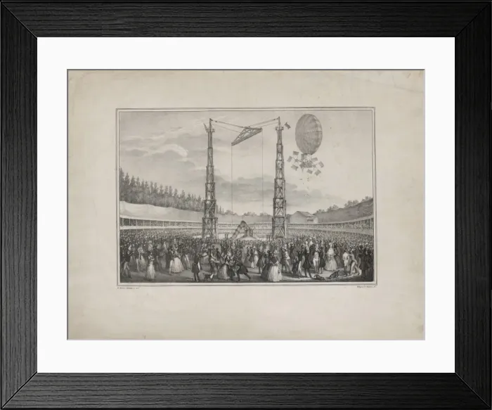 Framed Print : Spectators in an arena viewing the ascension of a balloon dr Framed Print : Spectators in an arena viewing the ascension of a balloon dr
