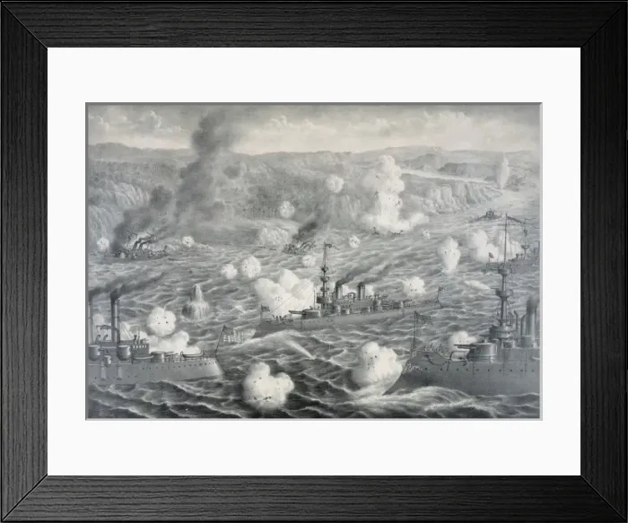 Framed Print : Destruction of Adml. Cerveras Spanish fleet off Santiago de Framed Print : Destruction of Adml. Cerveras Spanish fleet off Santiago de