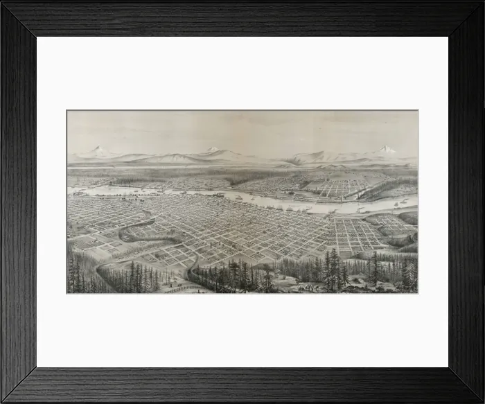 Framed Print : Portland, Oregon, population 22, 000, looking east to the Cas Framed Print : Portland, Oregon, population 22, 000, looking east to the Cas