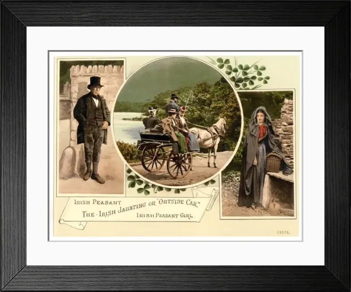 Framed Print : Irish jaunting car and peasants. County Galway, Ireland