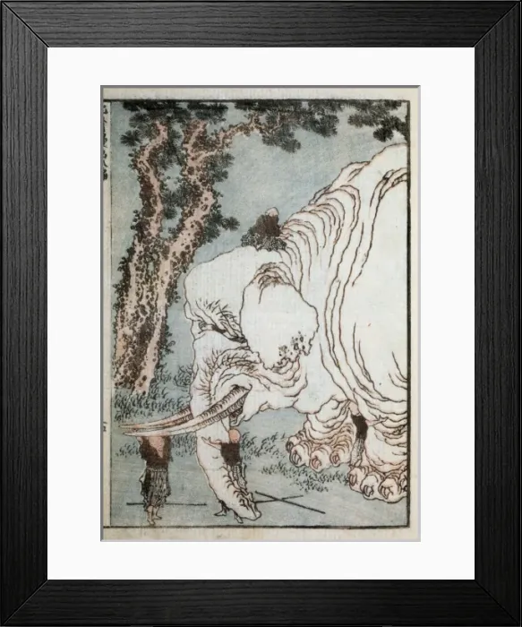 Framed Print : Blind monks examining an elephant Framed Print : Blind monks examining an elephant