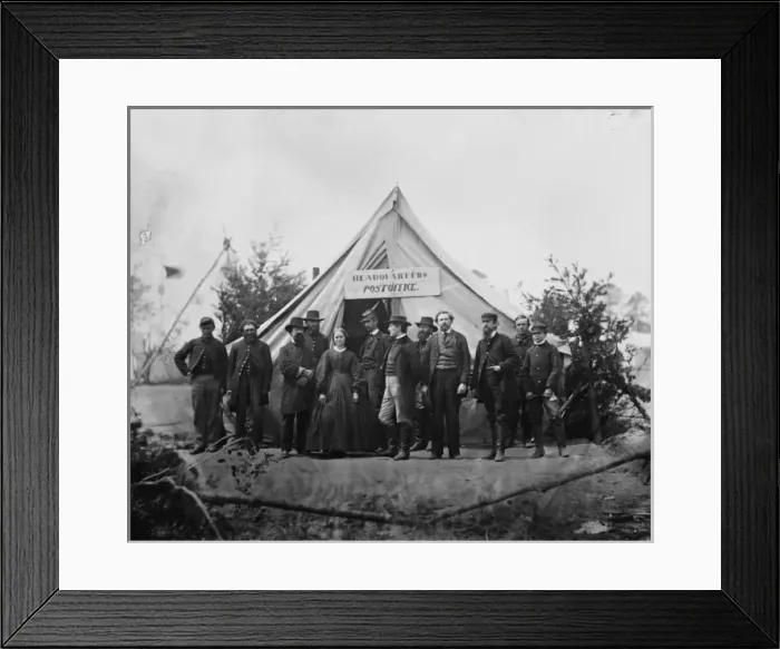 Framed Print : Falmouth, Va. Group in front of post office tent at Army of