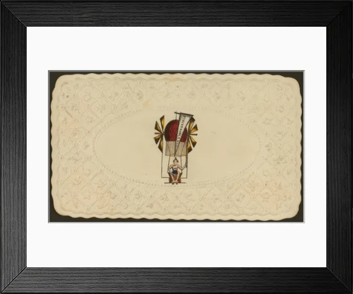 Framed Print : Embossed card shows balloon labelled rien d impossible ascen Framed Print : Embossed card shows balloon labelled rien d impossible ascen