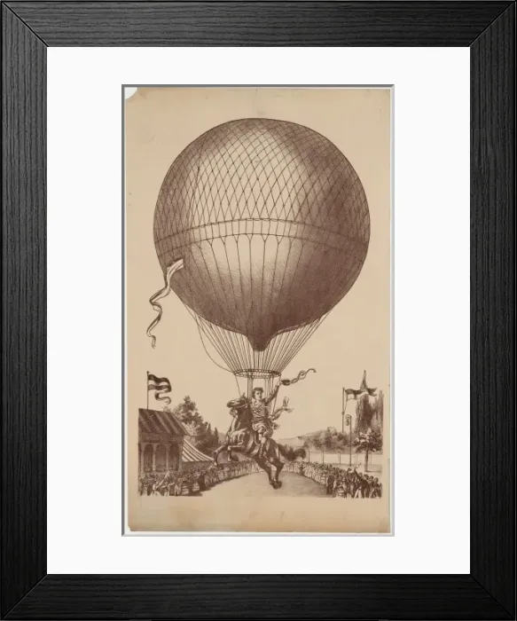 Framed Print : Woman seated sidesaddle on a horse attached to an ascending Framed Print : Woman seated sidesaddle on a horse attached to an ascending
