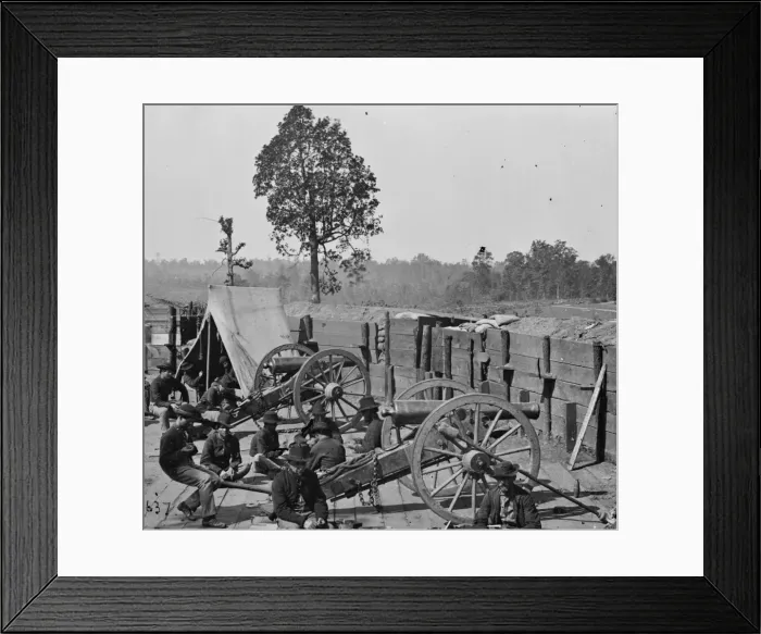 Framed Print : Atlanta, Ga. Federal soldiers relaxing by guns of captured f Framed Print : Atlanta, Ga. Federal soldiers relaxing by guns of captured f