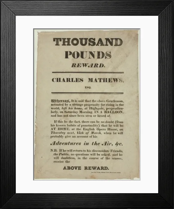 Framed Print : Thousand pounds reward. Charles Mathews, Esq Framed Print : Thousand pounds reward. Charles Mathews, Esq