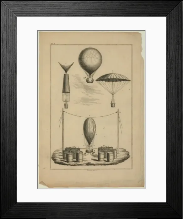Framed Print : Technical illustration shows four stages of Andre Garnerin s Framed Print : Technical illustration shows four stages of Andre Garnerin s
