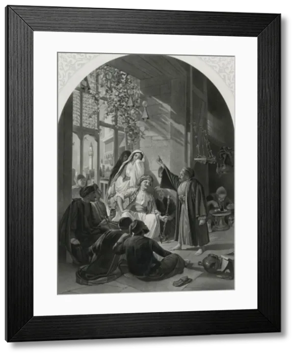 Framed Print : The hunchback story-teller of Damascus. Reciting in a Coffee Framed Print : The hunchback story-teller of Damascus. Reciting in a Coffee