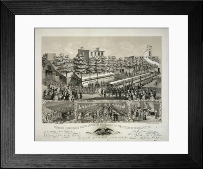 Framed Print : Volunteer refreshment saloon, supported gratuitously by Framed Print : Volunteer refreshment saloon, supported gratuitously by