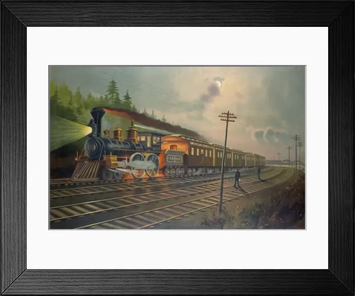 Framed Print : Night scene on the New York Central Railroad. American Expr Framed Print : Night scene on the New York Central Railroad. American Expr