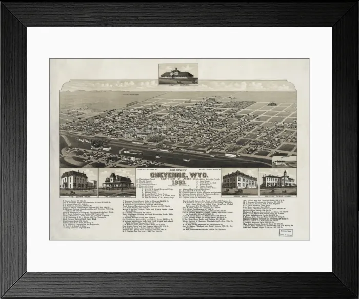 Framed Print : Birds eye view of Cheyenne, Wyo. county seat of Laramie Co Framed Print : Birds eye view of Cheyenne, Wyo. county seat of Laramie Co