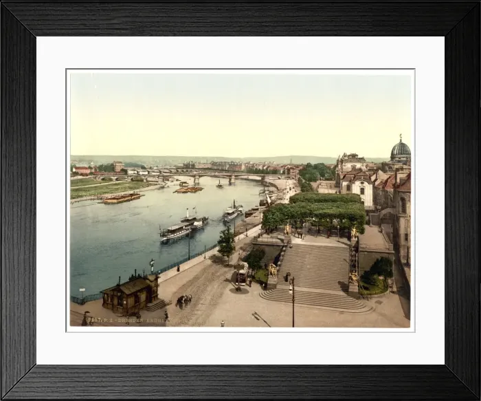 Framed Print : View of the Elbe and Bruhlsche Terrace, Altstadt, Dresden, S Framed Print : View of the Elbe and Bruhlsche Terrace, Altstadt, Dresden, S
