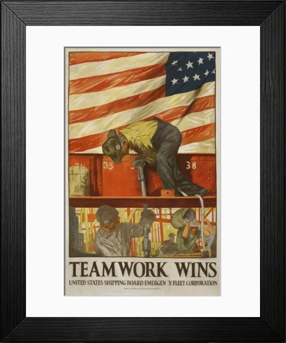 Framed Print : Teamwork wins - United States Shipping Board Emergency Fleet Framed Print : Teamwork wins - United States Shipping Board Emergency Fleet