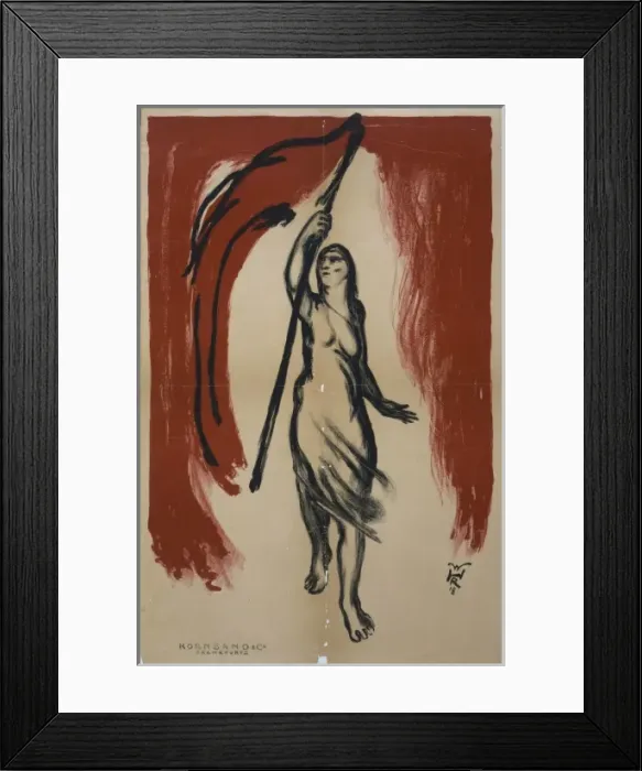 Framed Print : Woman carrying a red flag Framed Print : Woman carrying a red flag