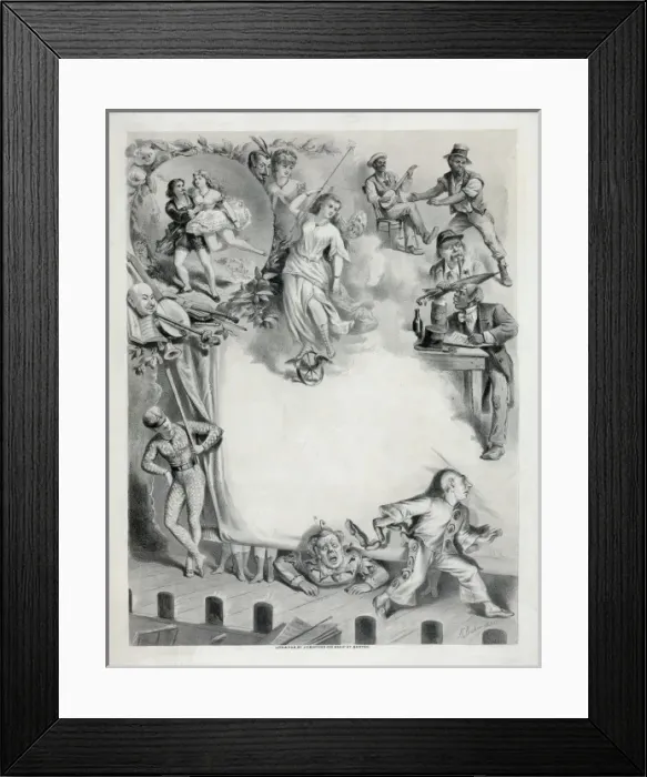 Framed Print : Blank showcard with humorous illustrations Framed Print : Blank showcard with humorous illustrations