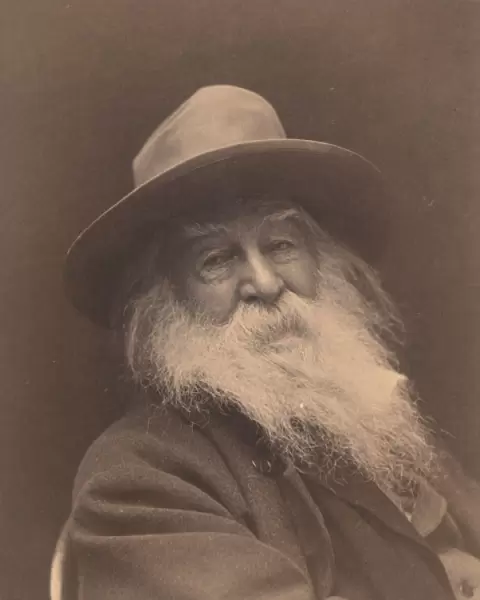 Walt Whitman, head-and-shoulders portrait, facing right, wea