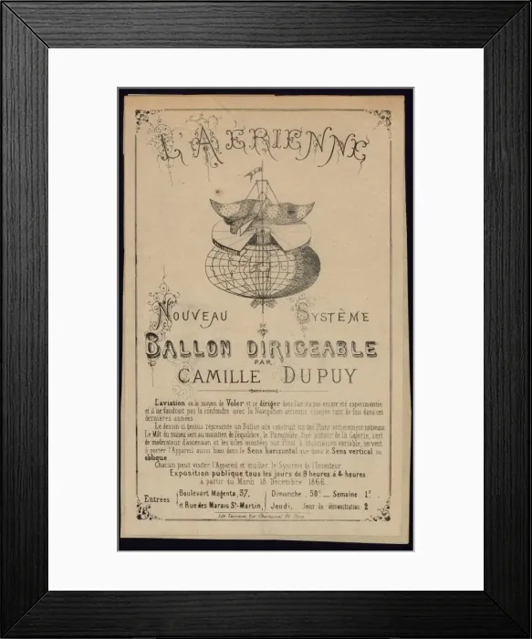 Framed Print : L Aerienne, nouveau systeme de ballon dirigeable par Camille