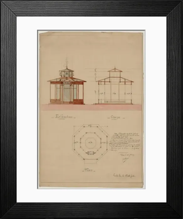 Framed Print : Architectural drawing showing elevation, cross section Framed Print : Architectural drawing showing elevation, cross section